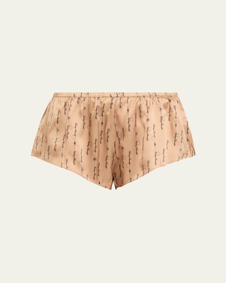 Script-Print Silk Lounge Tap Shorts